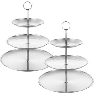 Vankcp 2 Pcs 3 Tier Silver Cupcake Stand, Stainless Steel Tiered Dessert Stand, 3Tier Cupcakes Stands for Desserts, Snacks, Stainless Steel Cup Cake Tower for Birthday Party Weddings Holidays