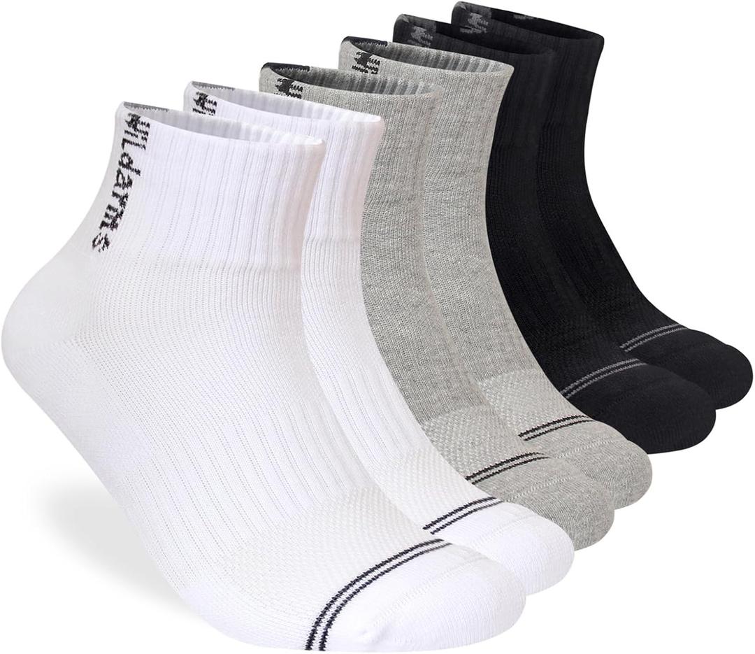 Wildarms Men's 6-Pack Running Socks - Cotton Ankle Socks with Arch Support, Cushion & Double Cuff for Sports, Hiking, Gym