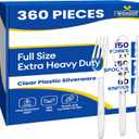 360 Count Extra Heavy Duty Plastic Silverware Set Heat Resistant & BPA Free Disposable Silverware Cutlery 150 Forks, 150 Spoons, 60 Knives Clear Premium Plastic Utensils for Parties & Events