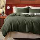 Bedsure Cotton Duvet Cover King - 100% Cotton Waffle Weave Olive Green Duvet Cover King Size, PureWoven Breathable Bedding Set for All Season, 3 Pieces, 104"x90"