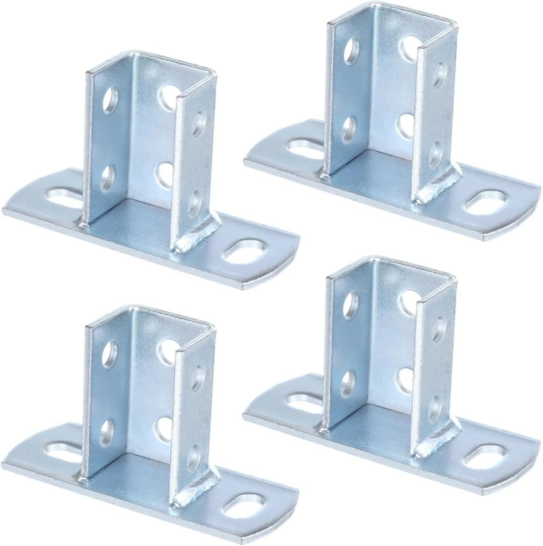 4 PCS Strut Post Bases, 2 Slotted Holes U Post Base for 1-5/8 Inches Square Single Channel, Heavy Duty Galvanized Carbon Steel Wall Ground Floor Mounting System, Universal Shelf Bracket Pile Base