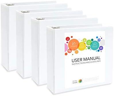 White 3 Ring Binder 3 Inch Heavy Duty Large Binder with Clear View Cover for Office and School, Big Rings Hold up to 625 Sheets of 8.5 x 11 Inch Paper, 4 Pack