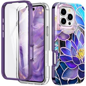 Turquiase Cute Flower Case for iPhone 16 Pro Max 6.9 inch Built with Screen Protector, Lightweight and Stylish Full Body Shockproof Protective Rugged TPU Case for Women/Girls-Lotus Flower