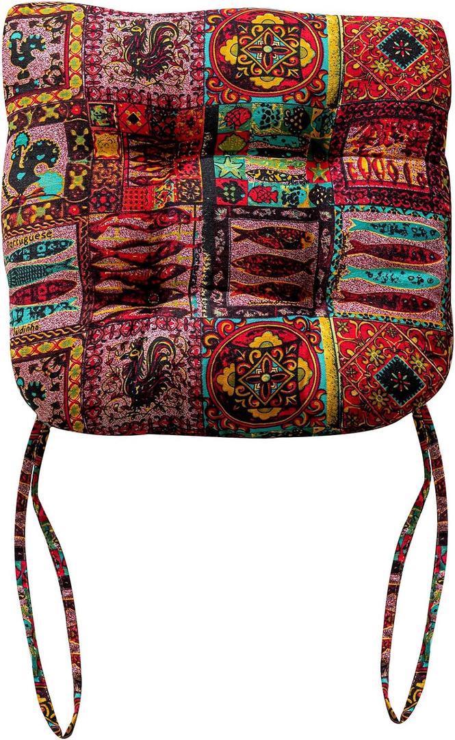 vctops Boho Chair Cushions with Ties Patchwork U-Shaped Soft Cozy Cotton Linen Chair Pads Non Slip Seat Cushions for Indoor Dining Room and Kitchen Chairs (Pink B,16"x16")