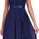 Wedding Guest Dress Women's Elegant Festive Cocktail Dress Lightweight Comfortable Chiffon Dress Knee-Length A Line Slim Fit Lace Dress, M