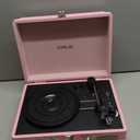 JORLAI Pink Vinyl Record Player 3 Speeds Portable Suitcase Turntable with Built-in Dual Speakers, Bluetooth Gramophone with Built-in Battery 3.5mm Aux Input/RCA Output