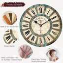 VIKMARI 14 Inch Wooden Wall Clock Battery Operated Retro Rustic Decorative Clock with Roman Numerals Round Shabby Chic for Kitchen, Living Room, Bedroom