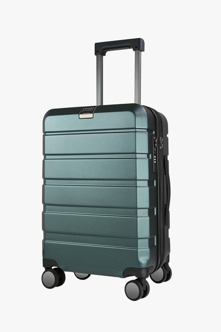 KROSER Hardside Expandable Carry On Luggage with Spinner Wheels & Built-in TSA Lock, Durable Suitcase Rolling Luggage with USB Port, Carry-On 20-Inch, Dark Green