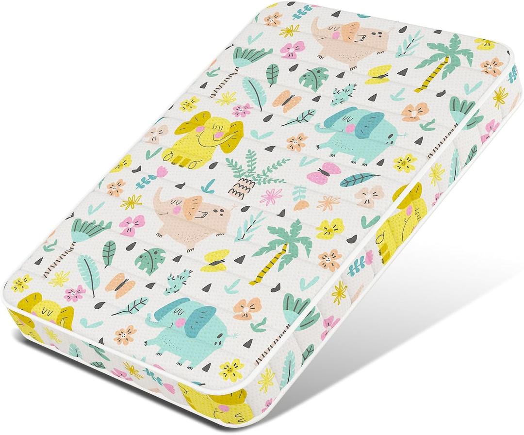 3 Inch 38x26 Mini Crib Mattress, No Gaps Edge Reinforcement High Density Foam, Fits Mini Crib, Odorless and Steady, Certipur-us and Oeko - Tex Certified, Elephant