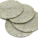 Indian Handmade Silver 4" Fully Beaded Round Coasters for Top Dinning and Coffee Table Accessories for Home Dcor and Thanksgiving Gift Set of 4 PC