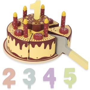 Pretend Play Food for Toddlers 2-5,Wooden Birthday Fake Cake with Candles and Numbers,Tea Party Learning Kitchen Gift Toys for Boys Girls (Chocolate Cake)