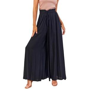 R.Vivimos Women's Wide Leg Lounge Pants Elastic High Waisted Drawstring Tie Casual Flowy Palazzo Pants Trousers with Pockets Small