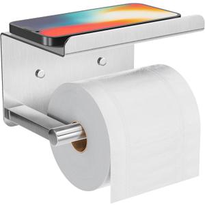 Self-Adhesive Toilet Paper Roll Holder - Wall Mount Or Adhesive Toilet Paper Holder with Shelf,Toilet Roll Holder, Tissue Holder for Bathroom,Wall Toilet Paper Holder, Stainless Steel,Chrome (Silver)