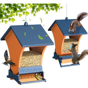 Wildpark Squirrel Proof Bird Feeders for Outdoors, 5LB Metal Hanging Feeders, Large Wild Feeders for Cardinals, Chickadees, Durable Backyard Feeders-One in Orange