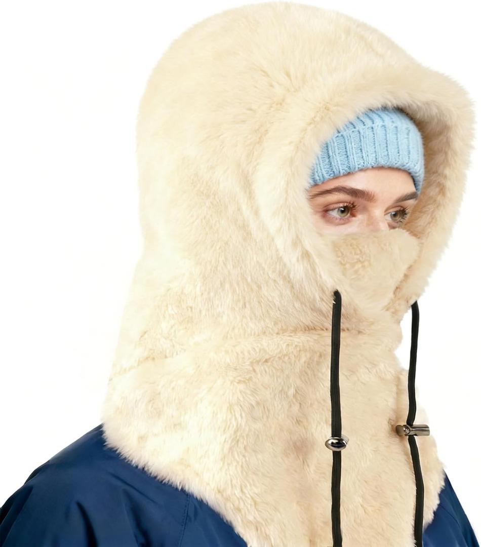 Balaclava Winter Ski Mask for Men Women,Winter Face Masks Drawstring Windproof Hooded Scarf Face Cover Hat Coldproof Warm Cap