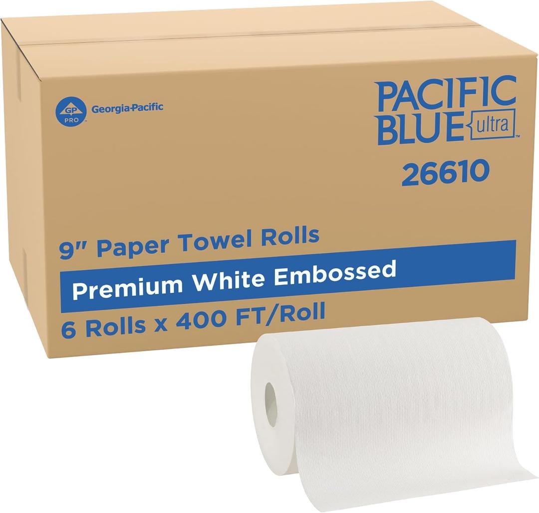 Pacific Blue Ultra by Georgia-Pacific PRO 9” Paper Towel Rolls, White, 400 Feet Per Roll, 6 Rolls Per Case, 26610, 6 Count
