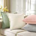 decorUhome Summer Corduroy Cream White Euro Sham Throw Pillow Covers 24x24 Set of 2 Decorative Soft Boho Farmhouse Couch Pillow Covers for Living Room Bed Sofa Broadside Striped Pillow Cases