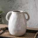 Kimdio White Ceramic Vase with 2 Handles, Modern Farmhouse Vases for Home Decor, Rustic Pottery Vase, Decorative Terracotta Flower Vase, Clay Small Vase, Centerpieces for Dining Table