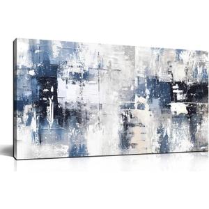Prepeyssee White and Blue Abstract Canvas Wall Art for Living Room Bedroom Home Office Large Modern Grey Abstract Canvas Prints Picture Ready to Hang Size 20x40 (20L" x 40W", white)