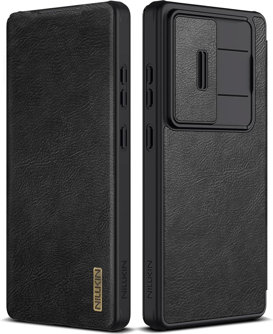 Nillkin for Samsung Galaxy S25 Ultra Wallet Case with Camera Cover, [Lens Protection] Premium Leather Slim Protective Shockproof Hard Cover Flip Phone Case for Galaxy S25 Ultra 6.9'' Black