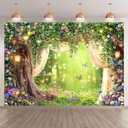 7x5ft Enchanted Forest Backdrop Glitter Fairy Tale Wonderland Flower Butterfly Lamp Photography Background Easter Family Festival Party Decor Photo Booth Banner