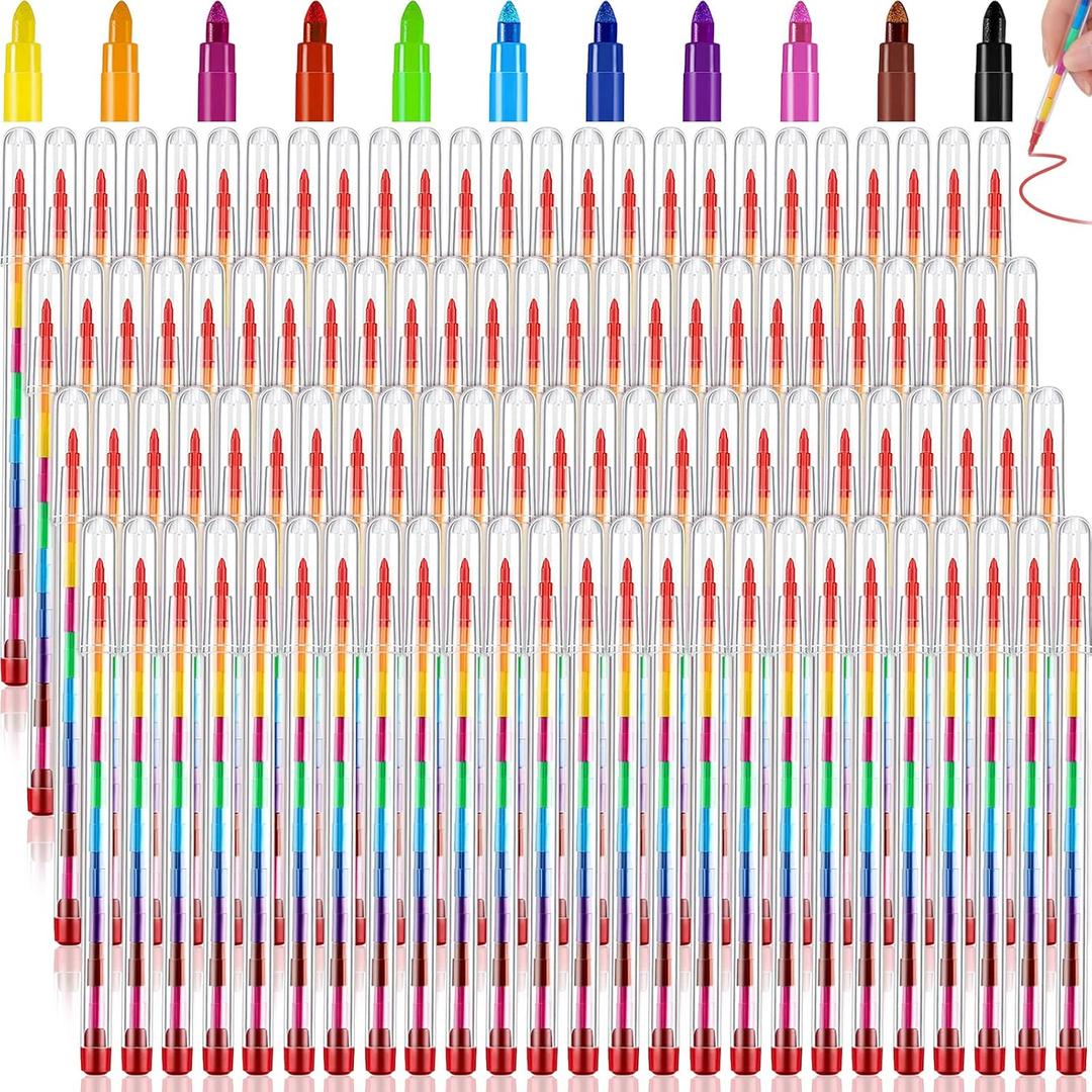 Teling 100 Pieces Colorful Stackable Buildable Crayons 11 Interchangeable Colors Pencils Party Favors DIY Mini Rainbow Crayons Pens Bulk for Painting Party Office Supplies