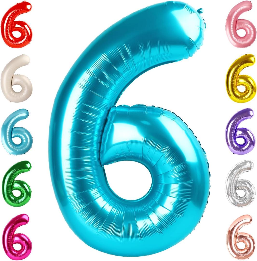 Number 6 Balloon 40 Inch, 6th Birthday Balloon for Boy Girl, Light Blue 16 60 61 65 Numbers Balloons Birthday Party Wedding Events Decorations