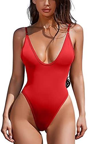 ESONLAR Women's Sexy Plunging V Neck Bathing Suit Open Back One Piece Swimsuits S