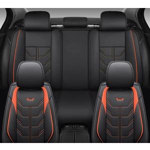 Csidy02 Leather car seat Covers, Comfortable 5-Seater Full Set, Suitable for Most Cars, SUVs, Pickup Trucks. Suitable for All Seasons, Universal Type (Black and Orange)