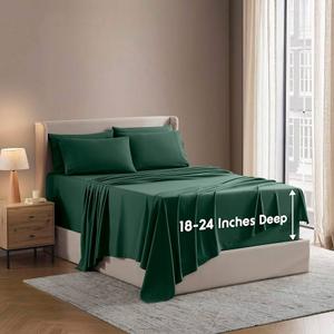 Nestl Extra Deep Split King Sheet Set - 7 Piece Breathable & Cooling Sheets - Hotel Luxury Bedding Set w/18-24 Inch Deep Pockets - Easy & Secure Fit - Super Soft, Wrinkle Free & Comfy - Dark Green