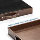 Ranslen Square Leather Serving Tray with Handles, 15"x15" Decorative Table Tray for Home, Ottoman, Coffee Table, Brown