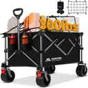 280L Collapsible Wagon Cart with Big Wheels, Heavy Duty Wagons Carts Foldable All Terrain Wagon Folding Beach Wagon for Sand, Camping, Sports, Outdoor Activities-Extra Cargo Net (Black)