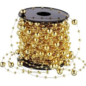 Pangda 65.6Ft Artificial Pearl Beads Garland Plastic Beaded String Strands Chain Ornament Roll for DIY Craft Christmas Tree Wedding Valentines Party Decoration Floral Centerpiece Supplies(Gold)