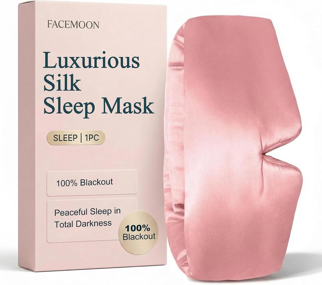 Mulberry Silk Sleep Mask for Women, 100% Blackout Eye Mask for Sleeping, Full Wrap Eye Cover with Adjustable Fit, Soft on Skin and Hair, 22 Momme Pink