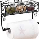 Adhesive Paper Towel Holder with Shelf, Wall Mount, 12in Black for Kitchen, Hand Towel Holder for Bathroom with Shelf