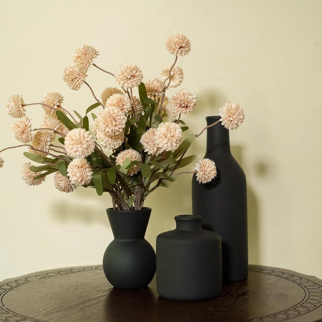 Fake Flowers in Vase for Centerpieces, Faux Flowers in Modern Ceramic Vase Set of 3 with 8 Artificial Autumn Chrysanthemums Artificial Decorative Swags