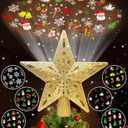 Christmas Tree Topper Lighted, Star Tree Topper with Projector Built-in LED Rotating Lights with 6 Projection Modes,3D Glitter Dynamic Projection Christmas Decorations (Gold)