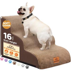 Zerbuger Dog Ramp and Stair for Bed 16" H-20 H,3-Step Cat Stair for Sofa and Chair,4-Step Dog Ramp for High Bed and Window,Durable Nonslip Fabric Cover for Indoor (Coffee-16 H, Pet Friendly, 3)