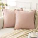 ANRODUO Pack of 2 Blush Pink Chenille Throw Pillow Covers 18x18 Inch Farmhouse Decorative Pillow Covers with Stitched Edge Soft Throw Pillows for Couch Sofa Bed and Living Room Spring Boho Home Decor
