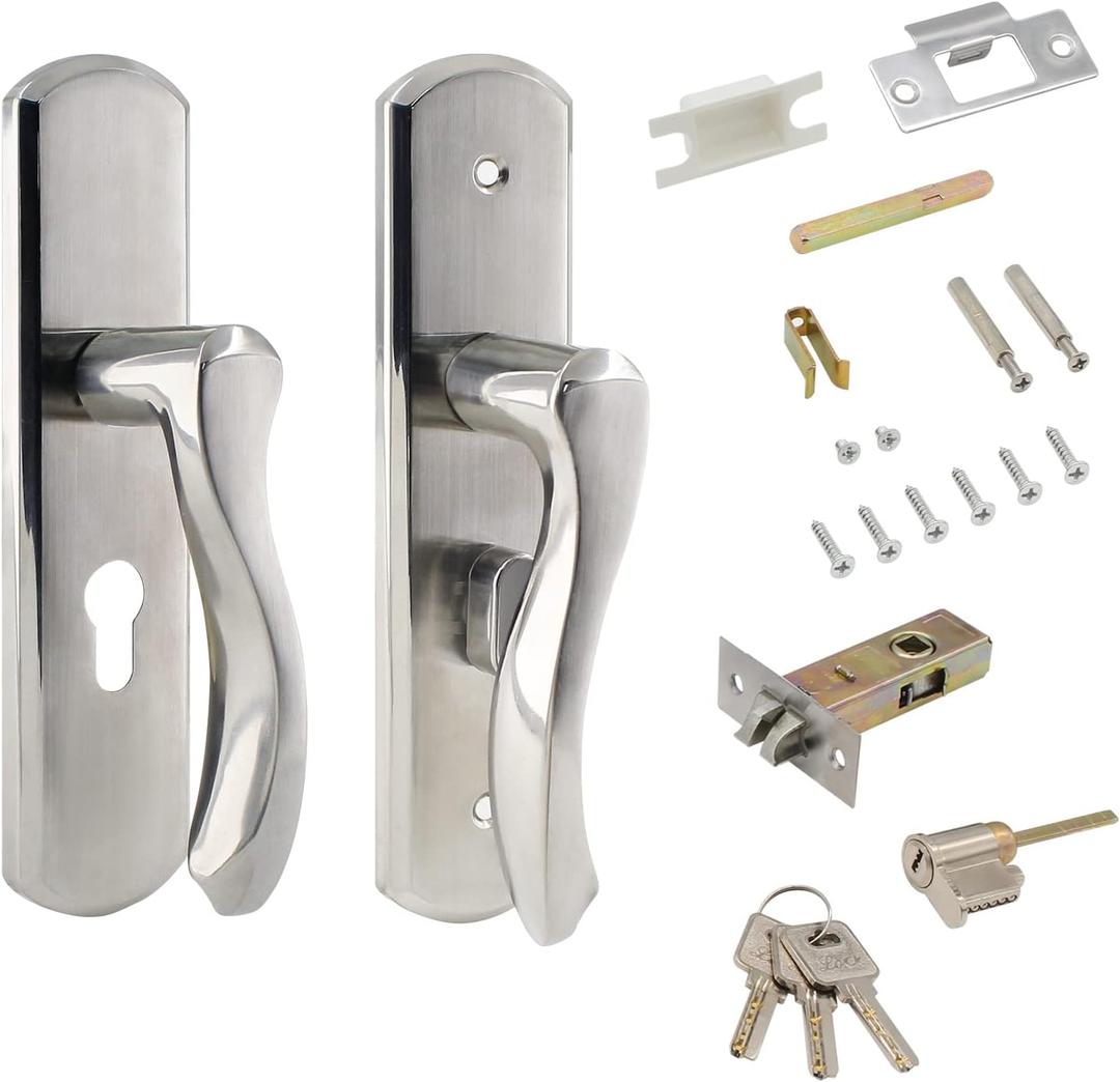 Front Door Lock Set Single Cylinder Handle and Deadbolt Lock Set with Door Lever, 5.7" Screw Hole Distance, Silver