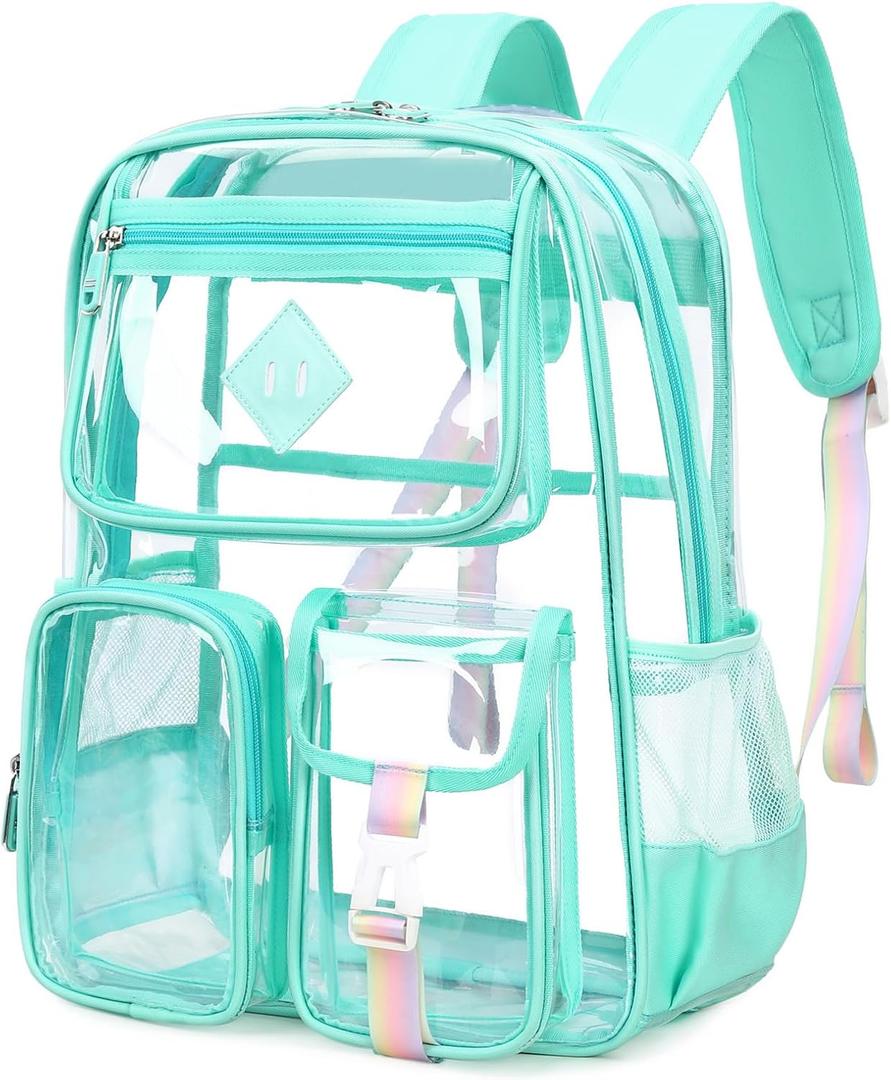 Clear Backpack for School,Heavy Duty PVC Transparent Bookbag for Girls Stadium Approved See Through Backpack (4-Turquoise)