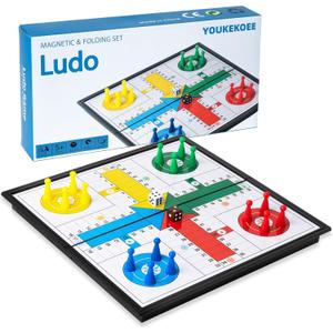 Ludo Board Game - Magnetic Folding Travel Set, Suitable for Adults and Kids, Easy to Carry, 9.78 inches in Size