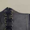 SUOSDEY Black Corset Belt for Women, Vintage Lace-up Elastic Waist, Tied Waspie Wide Belt for Halloween Costume (XS: Waist Size 26''-29'', 16-navy)
