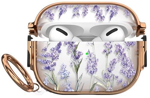 Maxjoy for AirPods Pro 3rd Generation Case with Lock, Clear AirPods Pro 3 Case Lock Protective Hard AirPod Pro 3 Cover for Women Men with Keychain for Airpod Pro 3rd Gen Cover 2025, Flower