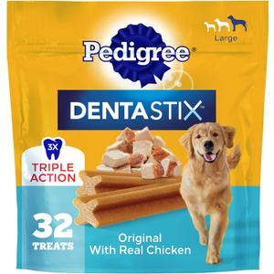 Pedigree Dentastix Large Dog Treats, Original Flavor with Real Chicken, 1.66 lb. Bag (32 Treats Total), Best  By 04/30/2026