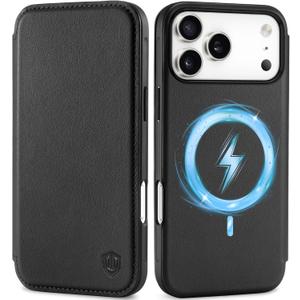 SHIELDON Slim Wallet Case for iPhone 17 Pro Max 6.9-inch 5G 2025 | Genuine Leather | Magnetic Closure | Wireless Charging | RFID Blocking Credit Card Holder | Folio Protective Cover | Black