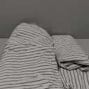 JELLYMONI 100% Natural Cotton 3pcs Striped Duvet Cover Sets, White Duvet Cover with Thin Black Stripes Pattern Printed Comforter Cover, with Zipper Closure & Corner Ties(Queen Size) (0608)