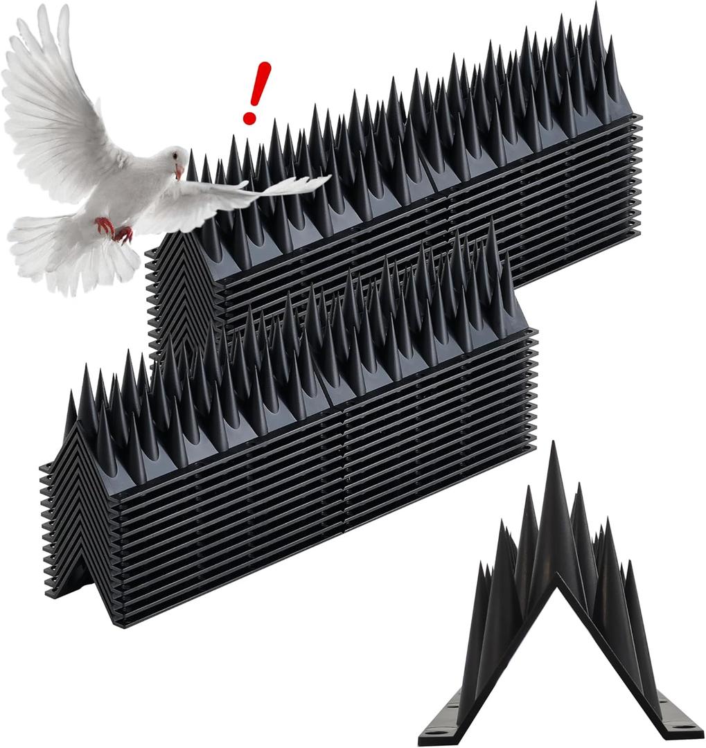Bird Spikes Deterrent 24 Pack - New 20.6ft Pigeon Squirrels Raccoon Bird deterrents for Outside Patio, Small Birds Spikes for Outside to Keep Birds Away for Fence Balcony Roofs (Black)