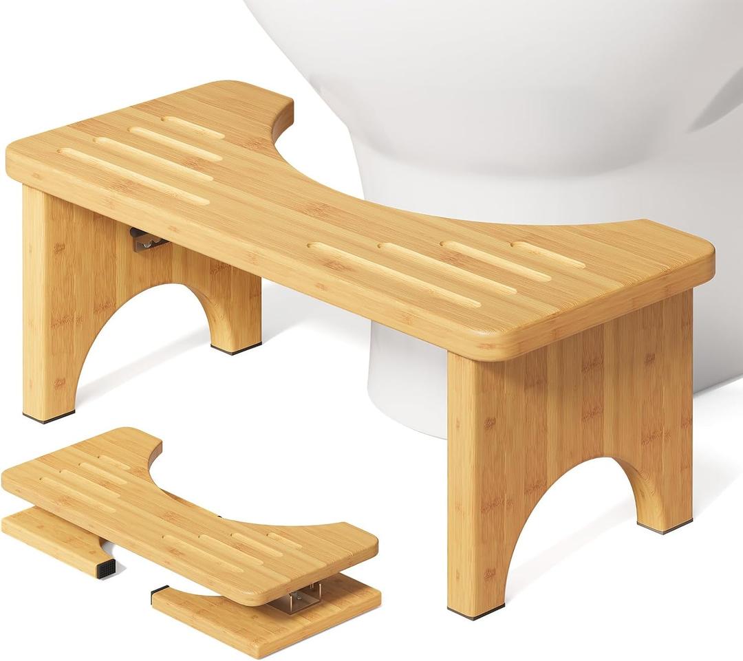 Squatting Potty for Adults Foldable, 7In Bamboo Toilet Stool Squat Adult and Kids, Wood Travel Poop Stool for Bathroom, Wooden Portable Toilet Foot Step, Premium Flip Pooping Potty Stool