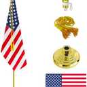 Indoor Flag Pole Kit，Telescoping 6FT-8FT FlagPole with Base,Rotate 360 Degrees,3x5 FT US Flag, Golden Ball Topper, Yellow Pendant,Suitable for Office,School, City Hall(Glod-1Pack)